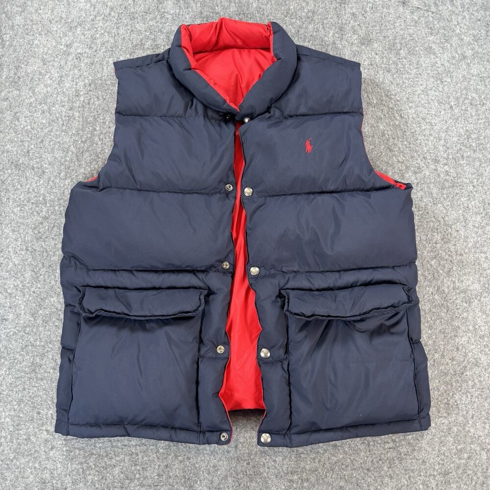 Polo Ralph Lauren Reversible Down/ Water Fowl Puffer Vest Navy Blue Red Mens XL